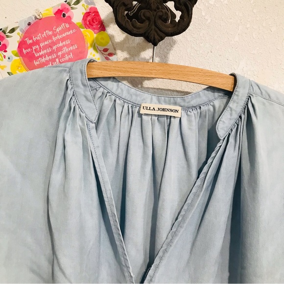 Ulla Johnson Split Neck Chambray Dress Tunic Shift Sz 8 - Picture 4 of 13